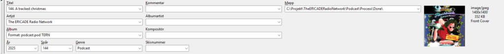 Mp3tag showing meta data from an episode of Flashbac.